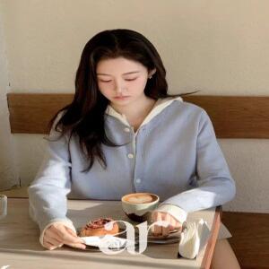 (보들니트소재/레이어드한듯) 키브 버튼 배색 레이어드 후드 가디건 cd3580