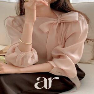 (봄컬러추가/얼굴광채템/봄하객룩/7부소매 추가) 리본 타이 블라우스 데이트룩리본블라