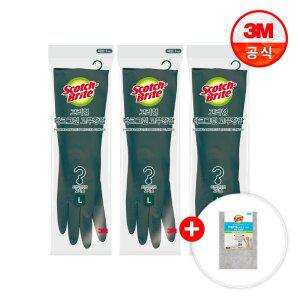 [최종 8,720원] 3M 고리형 다크그린 고무장갑 소/중/대 (택1)x3개+버블버블 수세미 3입