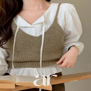 (알파카울함유) 브이넥 니트 뷔스티에 브이넥레이어드 무지조끼 데이트룩 나들이룩 마