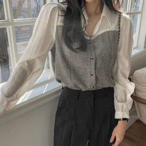 [봄신상/하객룩] 트위드 배색 블라우스