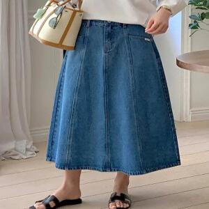 MADE 피넛진 절개 플레어 데님 스커트 (one color)