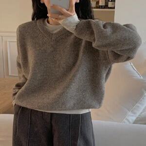 울 플럼드 루즈핏 브이넥 니트 (9color)