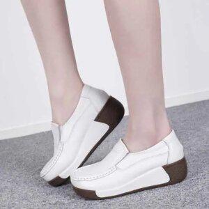 링크 여성 슬립온 소가죽 밴딩 경량 어글리 플랫폼 5cm 통굽 키높이 여자 단화