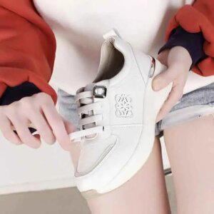 레이블 여성 스니커즈 소가죽 밴딩 경량 어글리 플랫폼 5cm 통굽 키높이 운동화