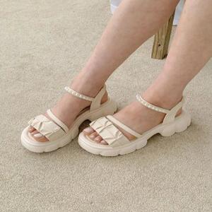 진주 여성 여름 샌들 5cm 발편한 키높이 통굽 플랫폼 여자 스트랩 샌들