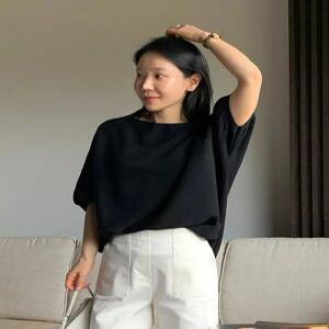 엘르 모달 보트넥 반팔 니트 (one color)