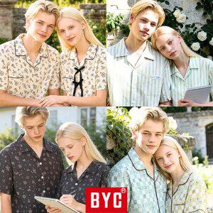 BYC 외 커플 잠옷 세트 90~110 빅사이즈 파자마 바지 반팔 봄 여름 간절기 쿨 냉감 인