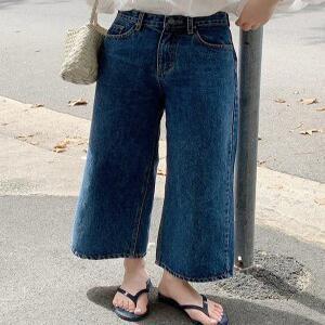 MADE 피넛진 진청 크롭 와이드 데님 (one color)