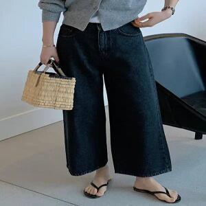 MADE 피넛진 흑청 크롭 와이드 데님 (one color)