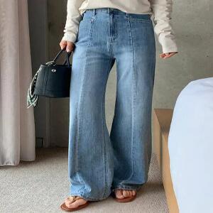 6817 스판 절개 와이드 일자핏 데님 (one color) 히든밴딩