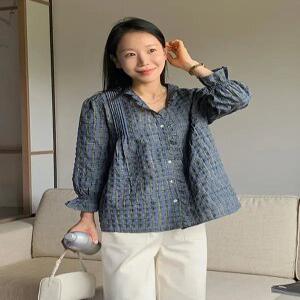 엠버 체크 프릴 블라우스 (one color)