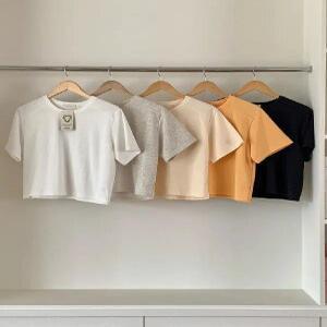 MADE 친환경 절개 세미크롭 반팔 티셔츠 (5 color)