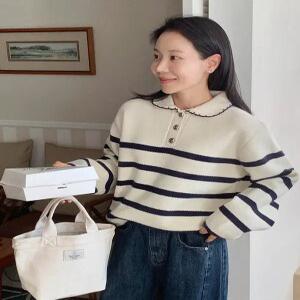 메이비 카라 배색 니트 (one color)