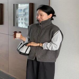 비앙 하이넥 루즈핏 니트 조끼 집업 (one color)