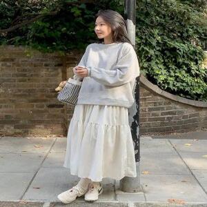 더블드 캉캉 플레어 밴딩 롱 스커트 (2color)