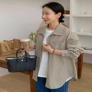 리프니 잔체크 오버핏 셔츠 집업 (one color)