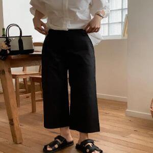 MADE 버튼 세미와이드 크롭 밴딩 팬츠 (one color) 구김 NO