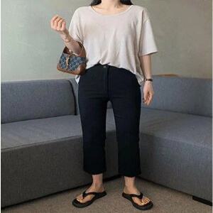 사방스판 치즈 슬림 일자 블랙 팬츠