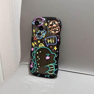 최신 귀여운 아이폰 케이스 블랙 공룡 TPU / 아이폰 11 12 13 14 15 프로 플러스