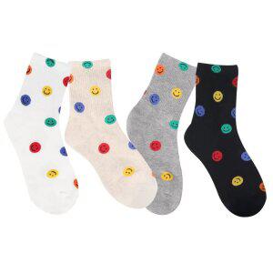 국산 여성 스마일 보드 중목 패션 캐주얼 고급 면 양말 5켤레