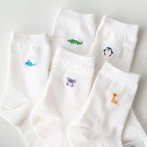 국산 여성 애니팜 동물 캐릭터 골지 캐주얼 고급 면 양말 5켤레