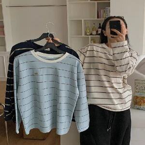 카멜티 루즈 스트라이프 라운드넥 티셔츠 (3color)