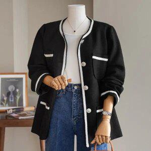 (안나앤플러스) 드젤 배색 트위드 자켓[자켓EDM68] 빅사이즈