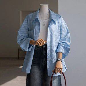 (안나앤플러스) 브룬 스트라이프 슬릿 셔츠[셔츠ED294] 빅사이즈