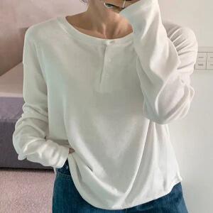 루이 버튼 라운드넥 긴팔티 (3 color)