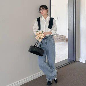 [제작/빅사이즈]이블렛 엘뮤디 절개 세미 와이드 데님팬츠 제이스타일