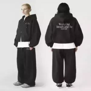 [매장정품} prinoar [SET] WOB 스트링 오버핏 투웨이 후드집업 + 원턱 팬츠 - 블랙