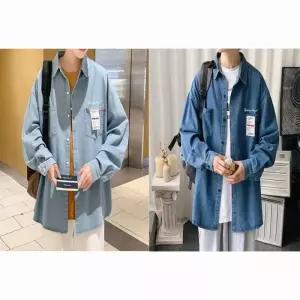 셔츠 대학생 남성 데님 청남방 오버핏 남친룩 캐주얼