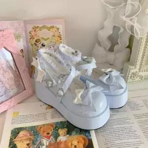 여성 통굽 4컬러 프릴리본 메리제인슈즈 플랫슈즈 유광 여성신발 러블리