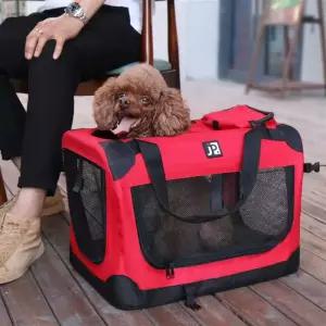 차량용 강아지 가방 대형견 접이식 레드 이동장 이동