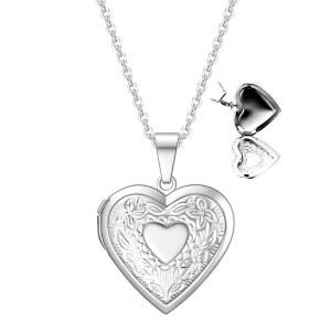 주드 주얼러스 스테인리스 스틸 하트 모양의 플로럴 패턴 로켓 스타일 칵테일 파티 성명서 펜던트 목걸이