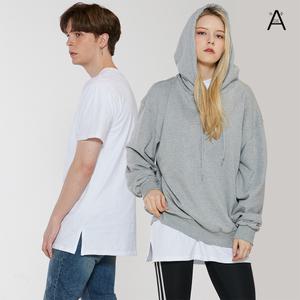 레이어드 반팔티 트임 롱 무지 면티 흰티 남자 오버핏