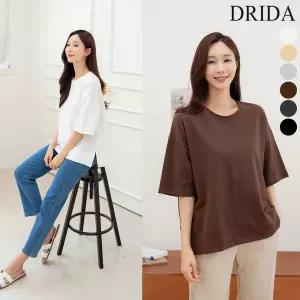 여름 여자 라운드 박시 루즈핏 캐주얼 빅사이즈 반팔 티셔츠 40-50대 중년여