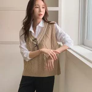 여자 가을 브이넥 꽈배기 빅사이즈 니트 조끼 베스트 40-50대 미시 캐주얼 엄