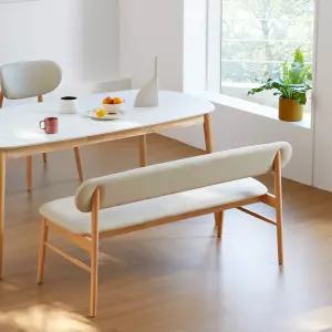 노아 등받이 원목 가죽 인테리어 3인 벤치 의자