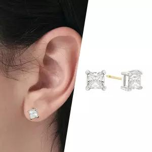 [골드피아] 14K 골드핀 사각큐 귀걸이
