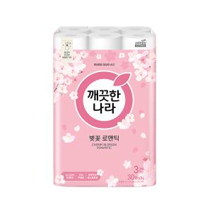 깨끗한나라 천연펄프 3겹 벚꽃 로맨틱, 27m, 30롤, 1개