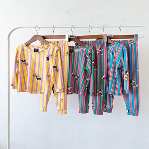 (무배)아동 긴팔 스트라이프 디즈니 미키 홈웨어 시보리 밴딩 잠옷 세트(110-150)