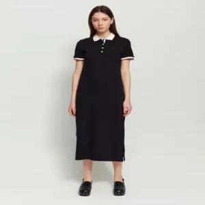 헤지스 여성 24SS [클리어런스][스테디셀러]블랙 컬러 배색 면혼방 반팔 카라 롱 원피스 WSDR4B407BK