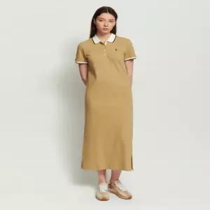 헤지스 여성 24SS [클리어런스][스테디셀러]베이지 컬러배색 면혼방 반팔 카라 롱 원피스 WSDR4B407I2