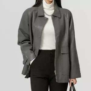 [하프클럽/다잇템]여성 키치룩 탄탄가죽 봄자켓 더블포켓 점퍼