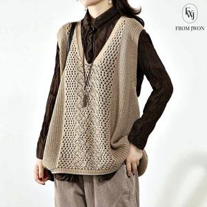 여자 니트 조끼 오버핏 여성 브이넥 베스트 뜨개질 빅사이즈 봄 여름 가을