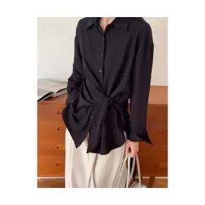 랩 블라우스 언발 타이 남방 셔츠 오픈카라 출근룩 결혼식 하객룩