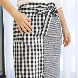 [알티피아]긴허리앞치마 체크 반앞치마 주방 조리 예쁜 랩앞치마