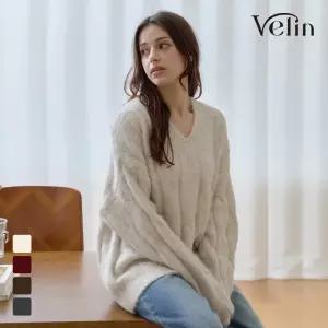 벨린 버블 꽈배기 루즈 니트 브이넥 스웨터 탑